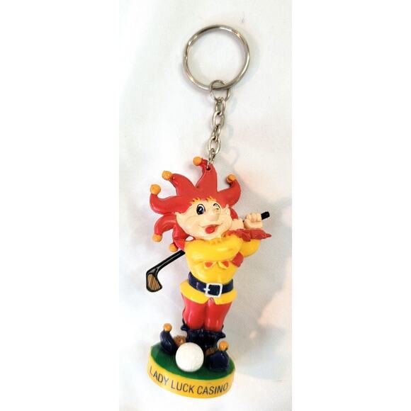 NEW Jester Keychain Lady Luck Casino Hotel Las Vegas FOB Mad Money Key Ring Golf - Picture 1 of 9